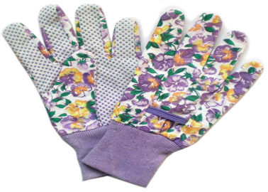 Purple Printed Working Hands Gloves Polar PVC Dots For Women Gardening